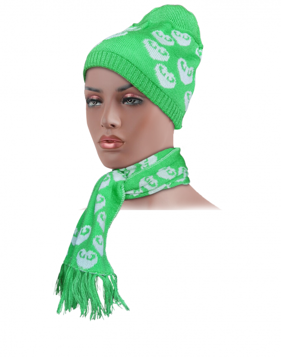 Acrylic Kids Cap with muffler set green